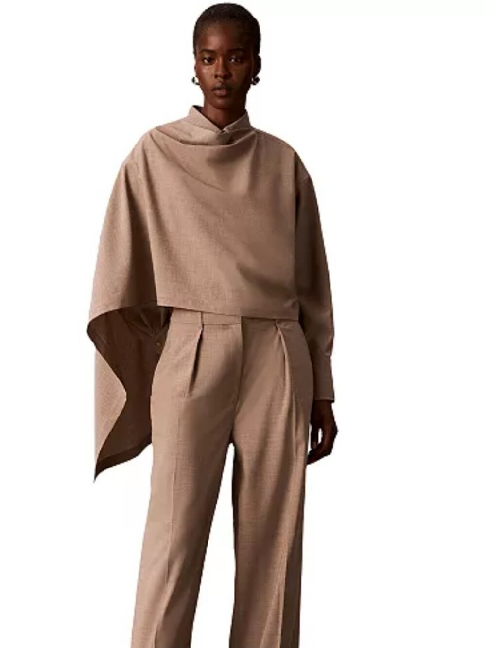 Long Sleeve Collared Neck Scarf Draped Shirt